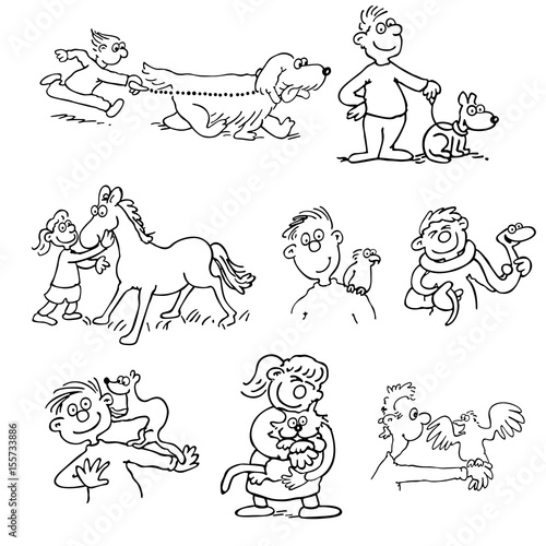 Hand-drawn Vector illustration of animal Trainer and care cartoon