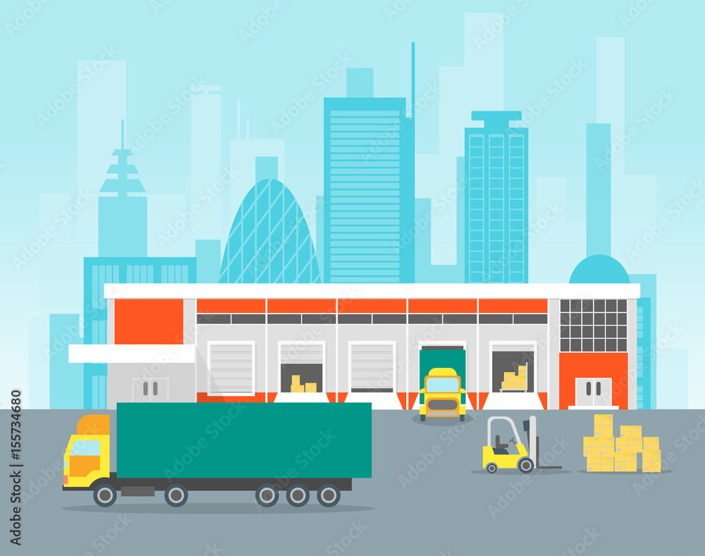 Cartoon Warehouse Distribution Logistics. Vector