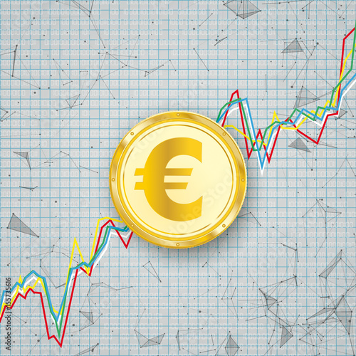 Chart Golden Euro Coin Digital Network Connected Dots