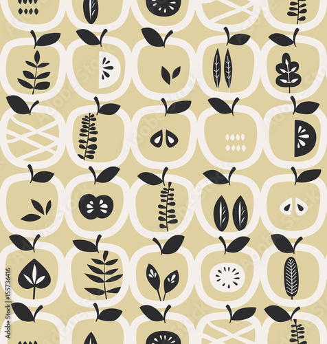 seamless pattern with apples and leaves