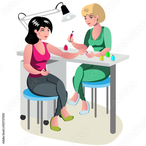 Manicurist character makes a professional manicure woman.