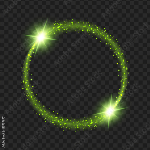 round Green glow light effect stars bursts with sparkles isolated on black background. For illustration template art design, Christmas celebrate.