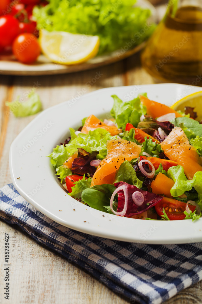 Fresh salad with smoked salmon. Fresh salad with smoked salmon.