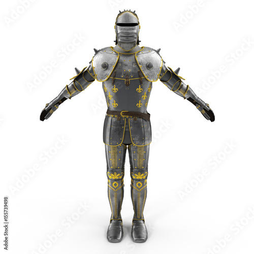 Canvas Print Old metal knight armour isolated on white