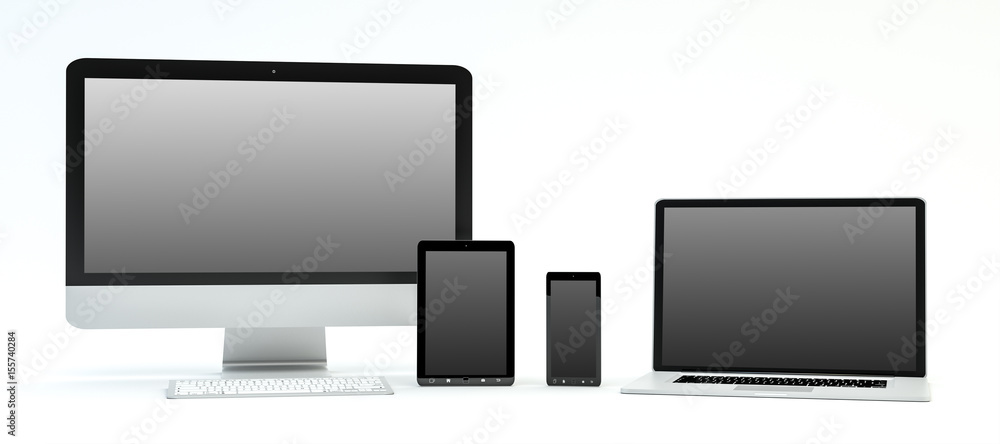 Modern computer laptop mobile phone and tablet 3D rendering Modern computer laptop mobile phone and tablet 3D rendering