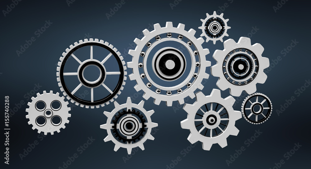 Floating gear grey icons 3D rendering