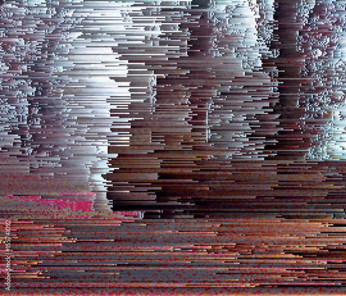 Colorful glitched background. Modern abstract generative illustration made of vector pixel mosaic. Distorted image processing. Random digital signal error. Collapsing array of data. Element of design.