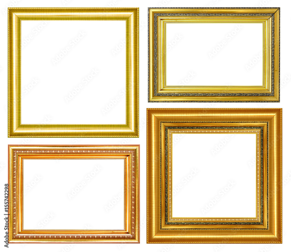 set of gold picture frame isolated on white background set of gold picture frame isolated on white background