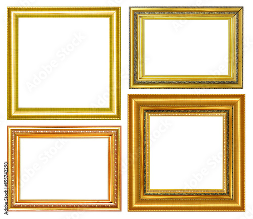 set of gold picture frame isolated on white background