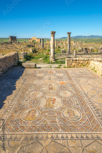 Mosaic of the Four Seasons in the House of the Labours of Hercules in Volubilis ,Morocco photo