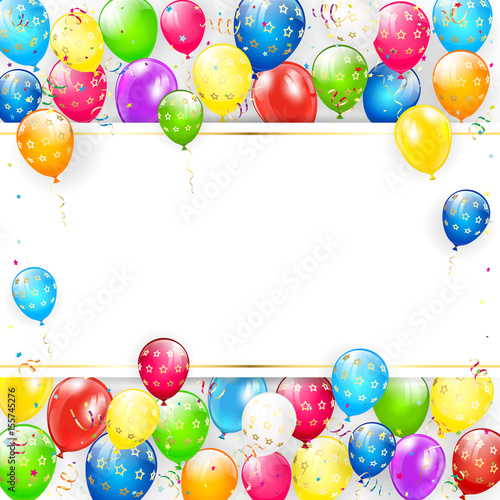 White card with balloons and streamers