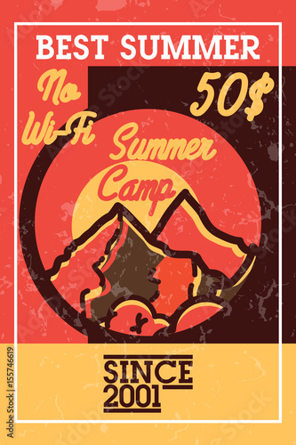 Color vintage summer camp banner