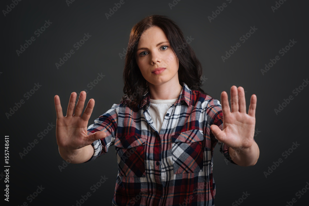 Serious committed girl asking you stopping Serious committed girl asking you stopping