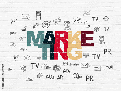 Marketing concept  Marketing on wall background