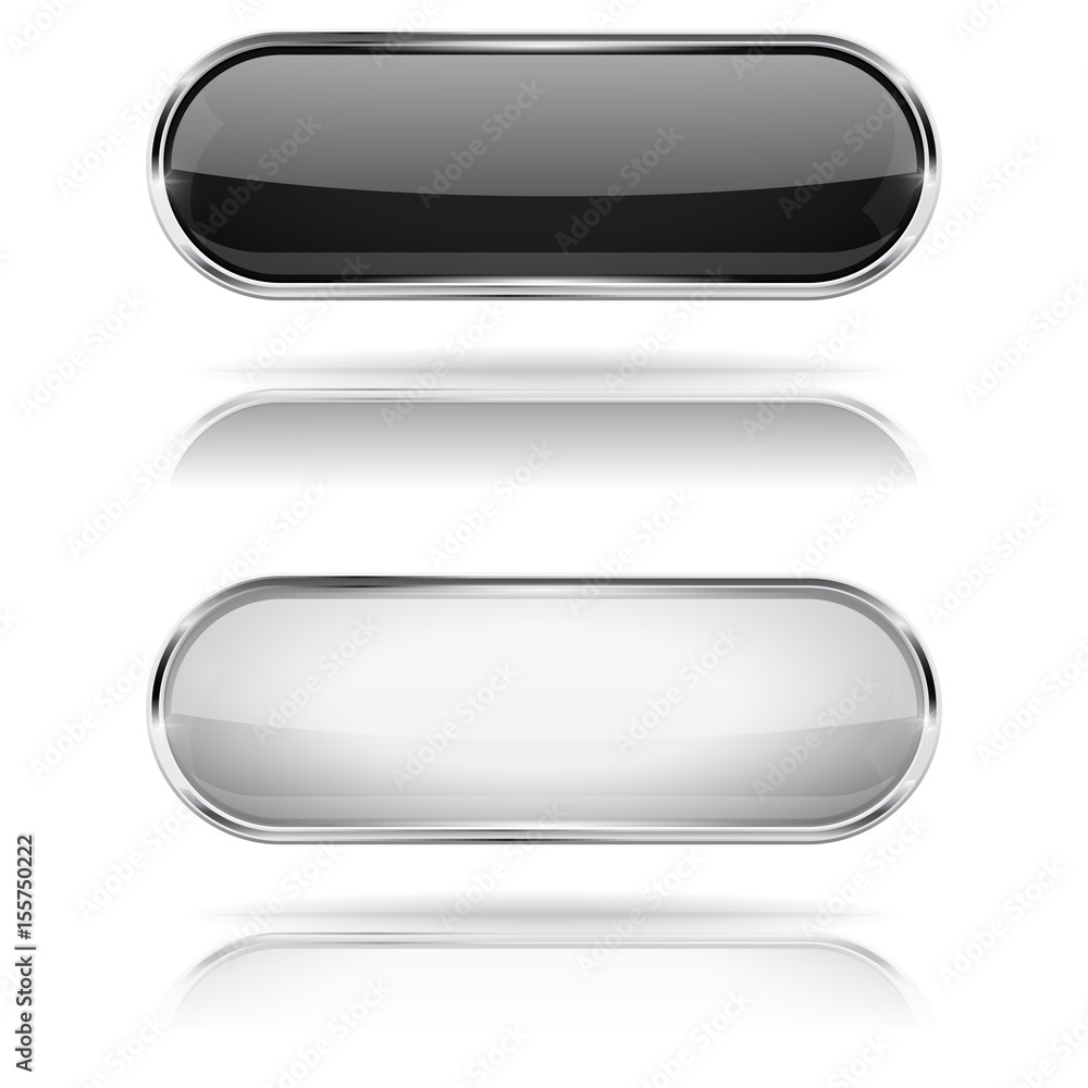 Black and white buttons set. Shiny glass icons with reflection Black and white buttons set. Shiny glass icons with reflection