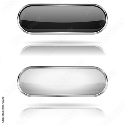 Black and white buttons set. Shiny glass icons with reflection