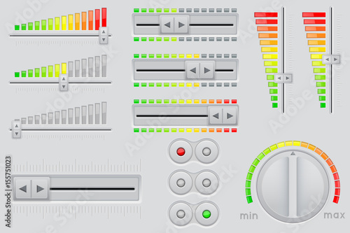 User interface buttons. Volume bars and round knob switch