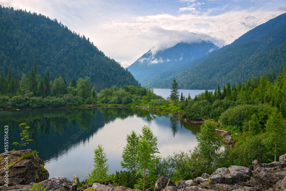 Naklejka premium Lake Sable in the mountains of Khamar-Daban, Pribaikalye, the Republic of Buryatia
