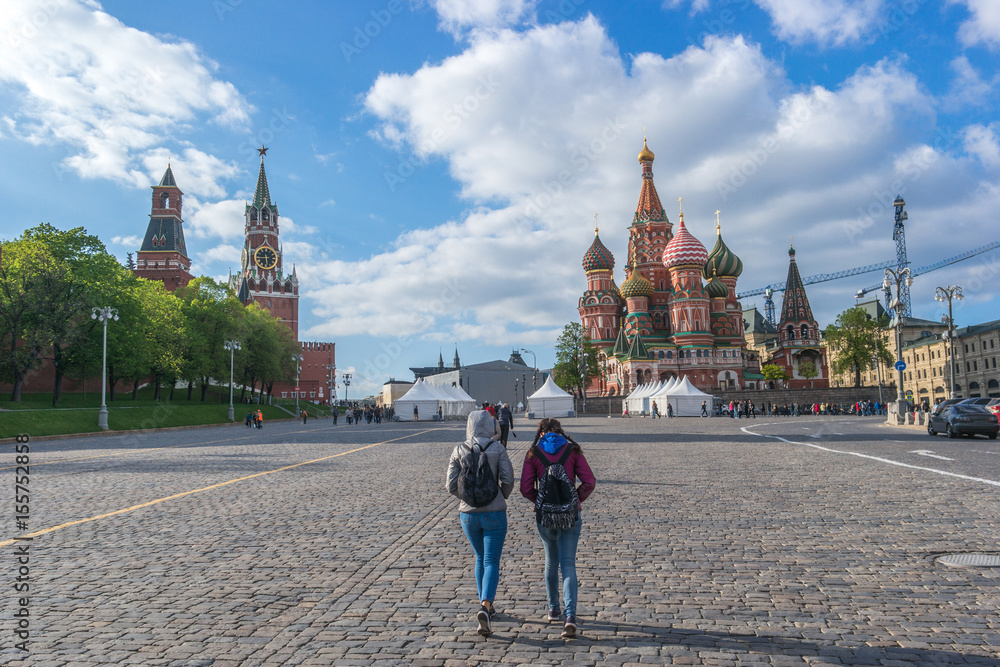 Obraz premium Walking on St. Basil's Descent Square in Moscow, Russia