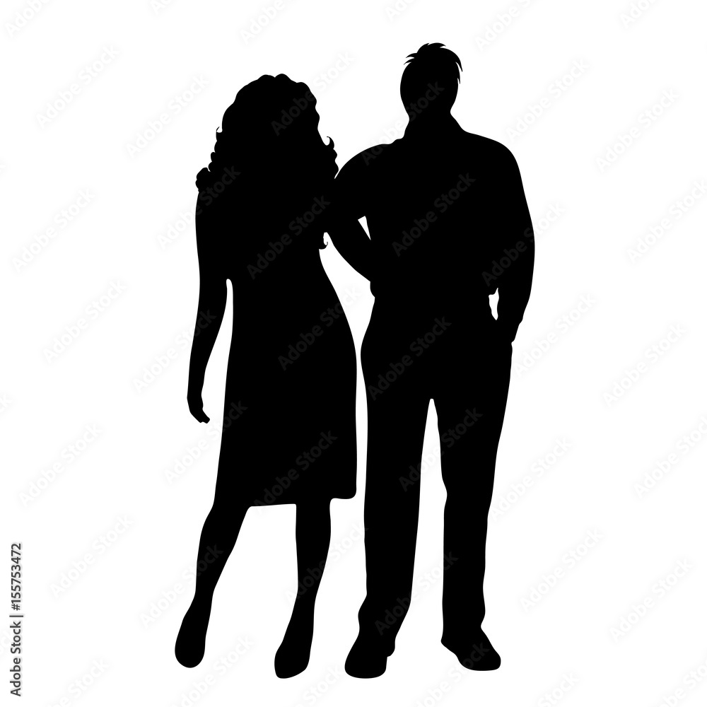 Vector silhouette of couple on white background.