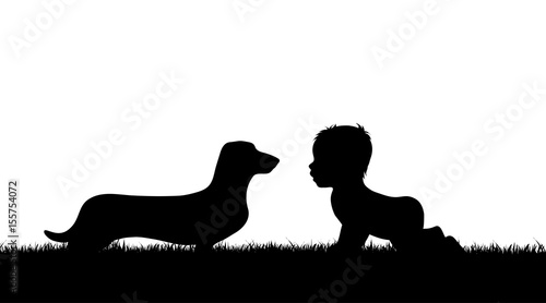 Wallpaper Mural Vector silhouette of baby with dog on white background. Torontodigital.ca