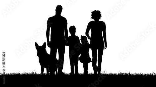 Vector silhouette of family on white background.