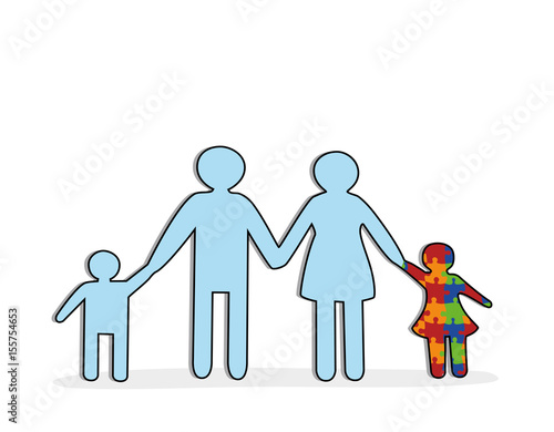 
silhouettes of parents keep a child on the autism background symbol. the concept of treating autism. vector illustration.