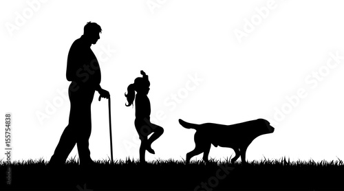 Vector silhouette of family on white background.