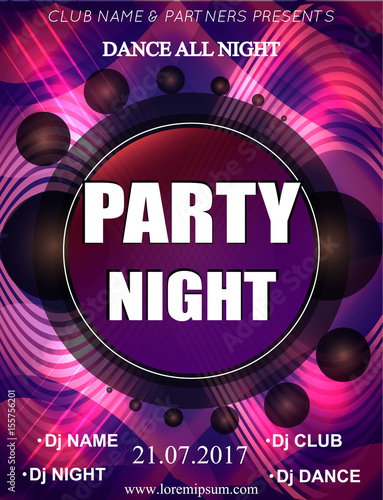 Night Dance Party Poster Background Template. Festival Vector mockup. DJ poster design. DJ background. Vector illustration