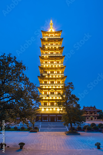 Qiling Pagoda in Daming Temple at night. It is in Yangzhou, Jiangsu province, China photo