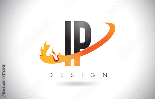 IP I P Letter Logo with Fire Flames Design and Orange Swoosh.