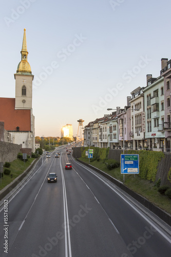 A view of the traffic in a city road in Bratislava