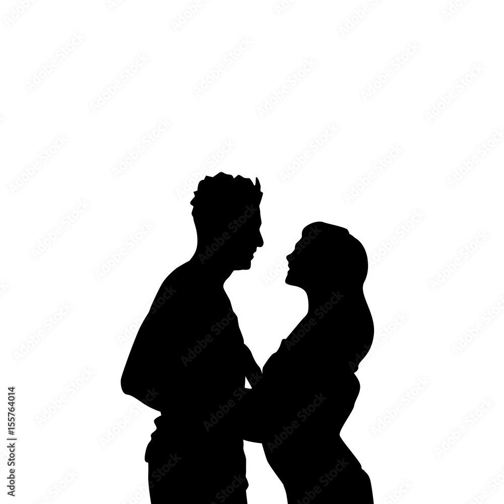 Black Silhouette Romantic Couple Holding Hands Looking At Each Other Isolated Over White Background Lovers Man And Woman Flat Vector Illustration