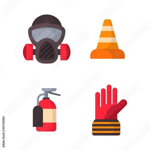 Fire safety equipment emergency tools firefighter safe danger accident protection vector illustration.