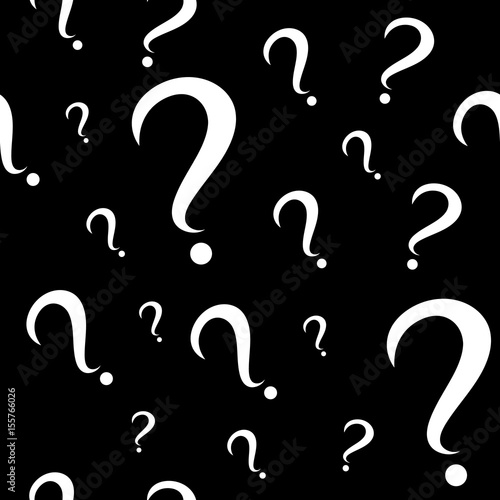 Seamless pattern with question marks. Different sizes. Black background. Vector illustration