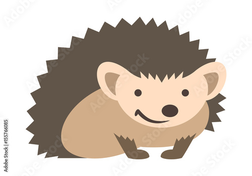 Cute smiling small prickly hedgehog baby. Vector kids cartoon illustration. Pet zoo animal icon. Isolated on white. Forest fauna childish character. Simple flat design element
