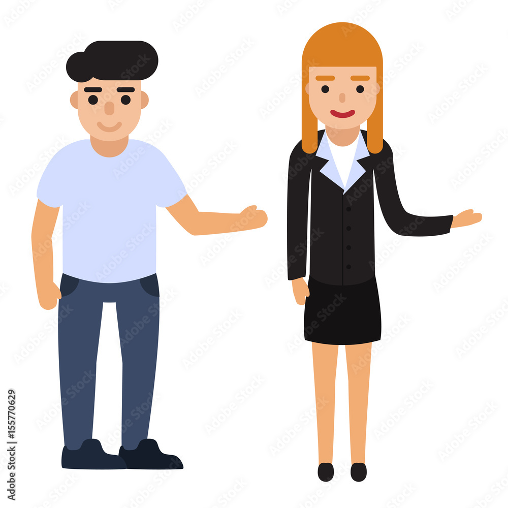 Set of people point to something. Flat man and woman vector illustration. Set of people point to something. Flat man and woman vector illustration.
