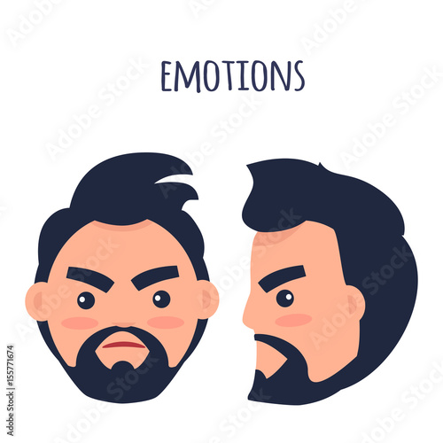 Emotions. Angry Man Face Isolated Illustration