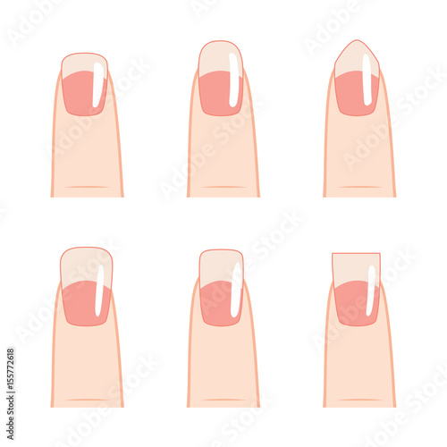 Collection of different nail shapes with french manicure
