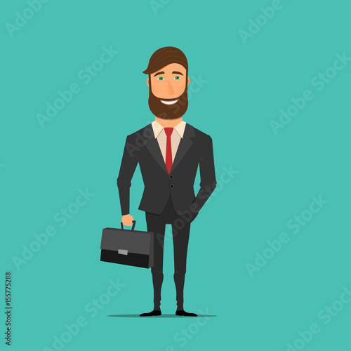 Business man character design. Vector illustration in flat style. Businessman with suitcase