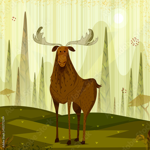 Wild animal Reindeer in jungle forest background