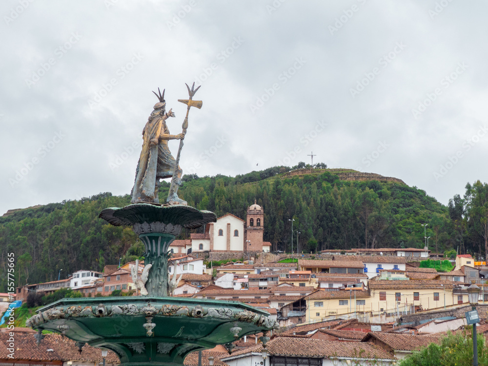Obraz premium Estátua de Pachacutec Plaza de Armas in Cusco Peru