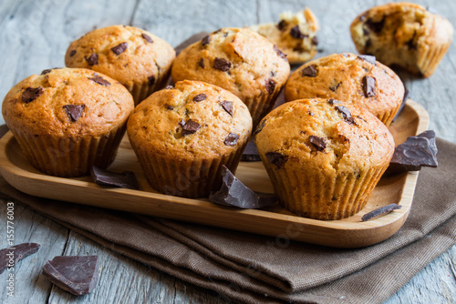 Fotografia Homemade muffins with chocolate chips