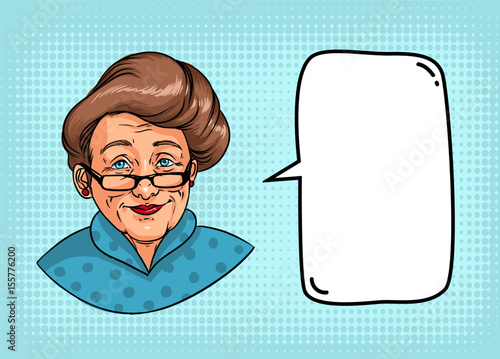 Stylish grandmother with retro hairstyle, glasses, red lipstick