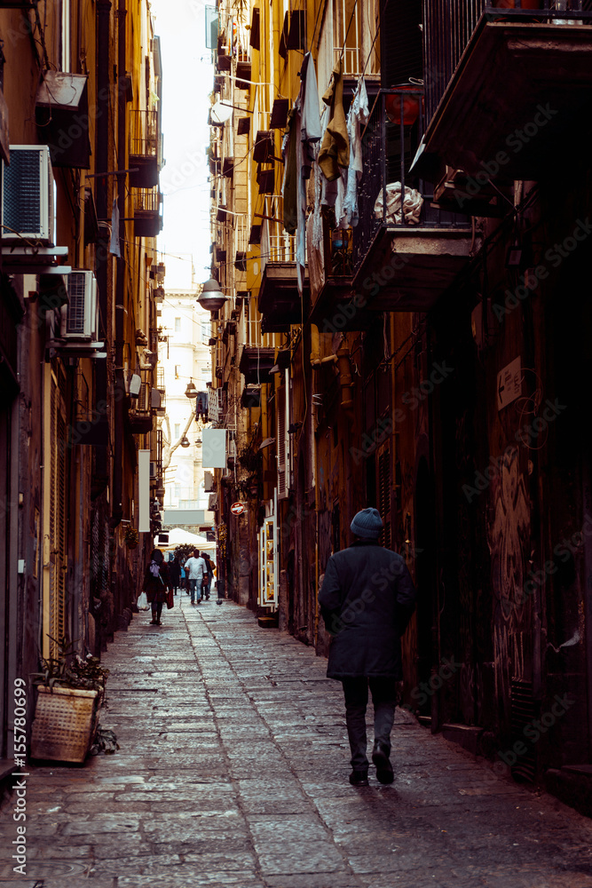 Fototapeta premium Street view of old town in Naples city, italy Europe