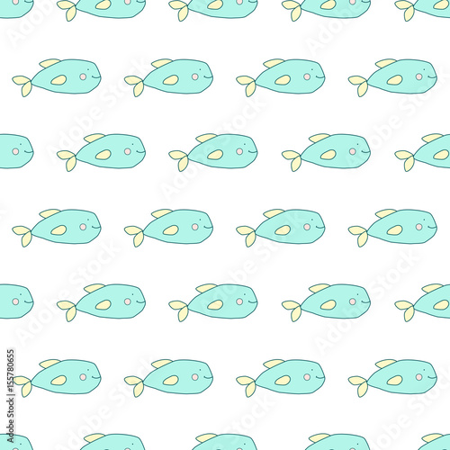 Funny fish seamless vector background. In the style of Japanese cartoons. Good for children s design