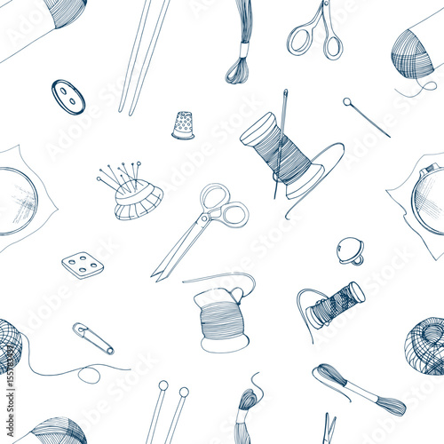 Seamless pattern with knitting and sewing accessories
