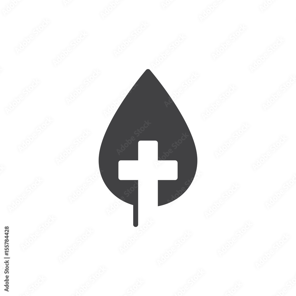 Natural medicine, leaf with cross icon vector, filled flat sign, solid pictogram isolated on white. Symbol, logo illustration. Pixel perfect Natural medicine, leaf with cross icon vector, filled flat sign, solid pictogram isolated on white. Symbol, logo illustration. Pixel perfect