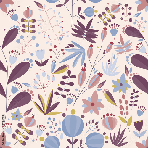floral seamless pattern with flowers and plants in light background