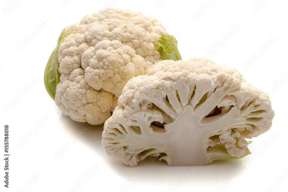Cut cauliflower on white background isolated